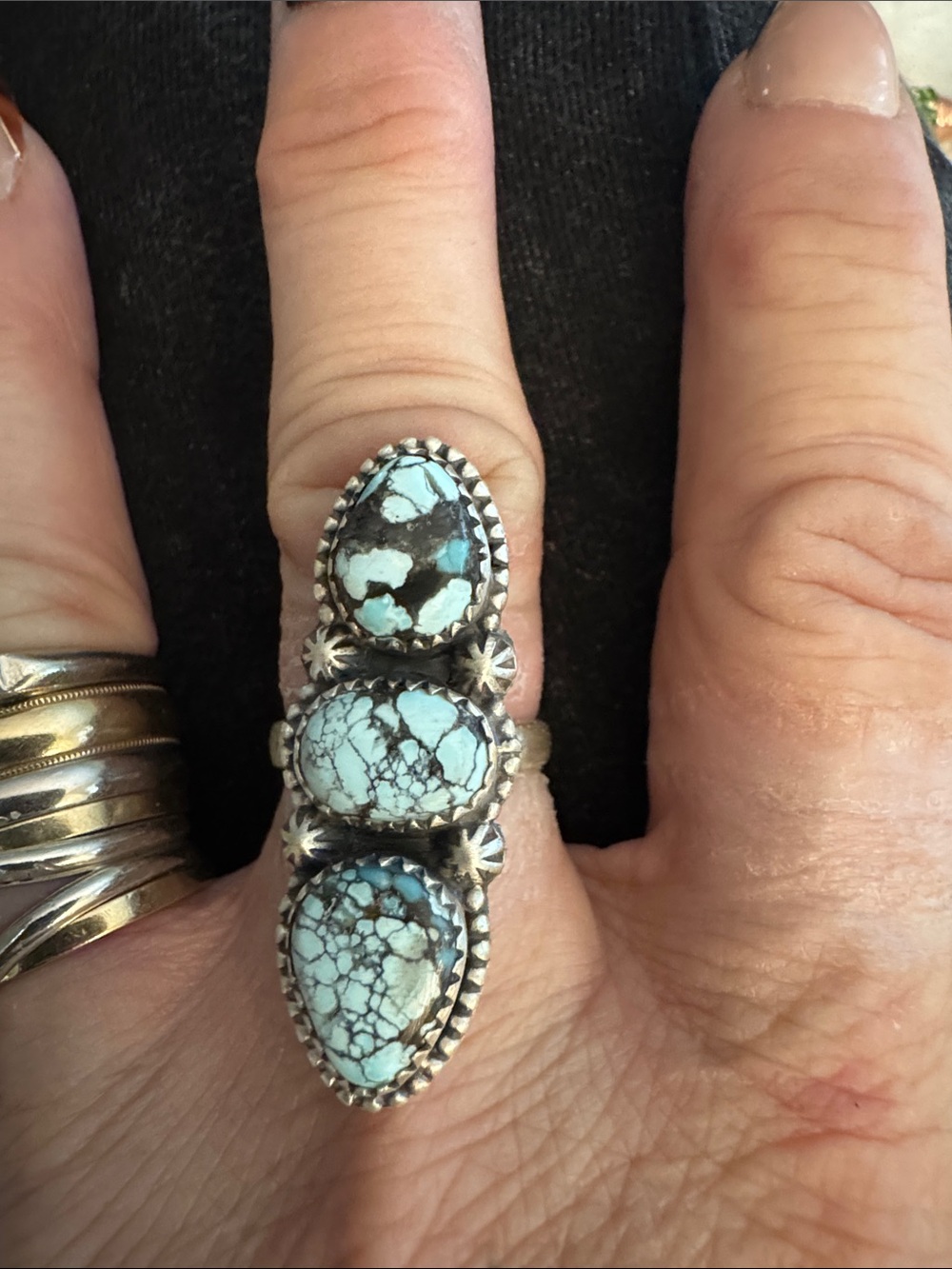 Blue Moon Turquoise Triple Stone Sterling Silver Statement Ring